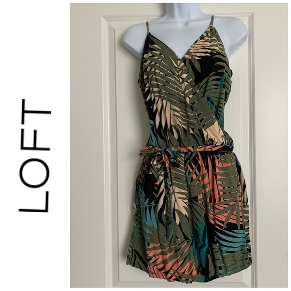 LOFT Pants - Loft Women’s Leaves Olive Green Romper Jumpsuit Size Small